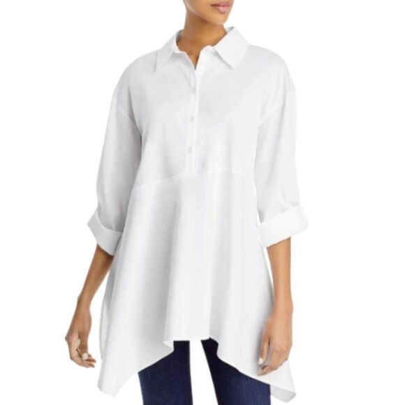 NEW Cupio Asymmetric Point Collar Tunic Mini Dress Size M Bright White Hi Low - Picture 1 of 11